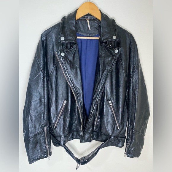Free People Women Black Vegan Moto Faux Leather Jacket Biker Size Small - Picture 2 of 10